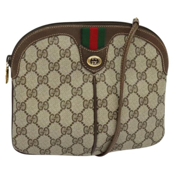 GUCCI GG Supreme Web Sherry Line Shoulder Bag PVC Beige - Picture 1 of 15